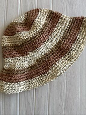 Rylee + Cru Woven Straw Bucket Hat Neutral Stripe One Size